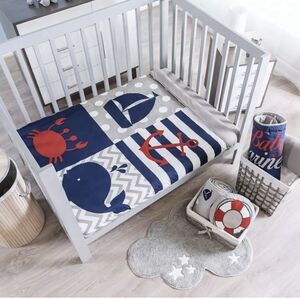 SAILOR MARINE BABY BOYS CRIB BESDING NURSERY COMFORTER SET 3 PCS 100% COTTON